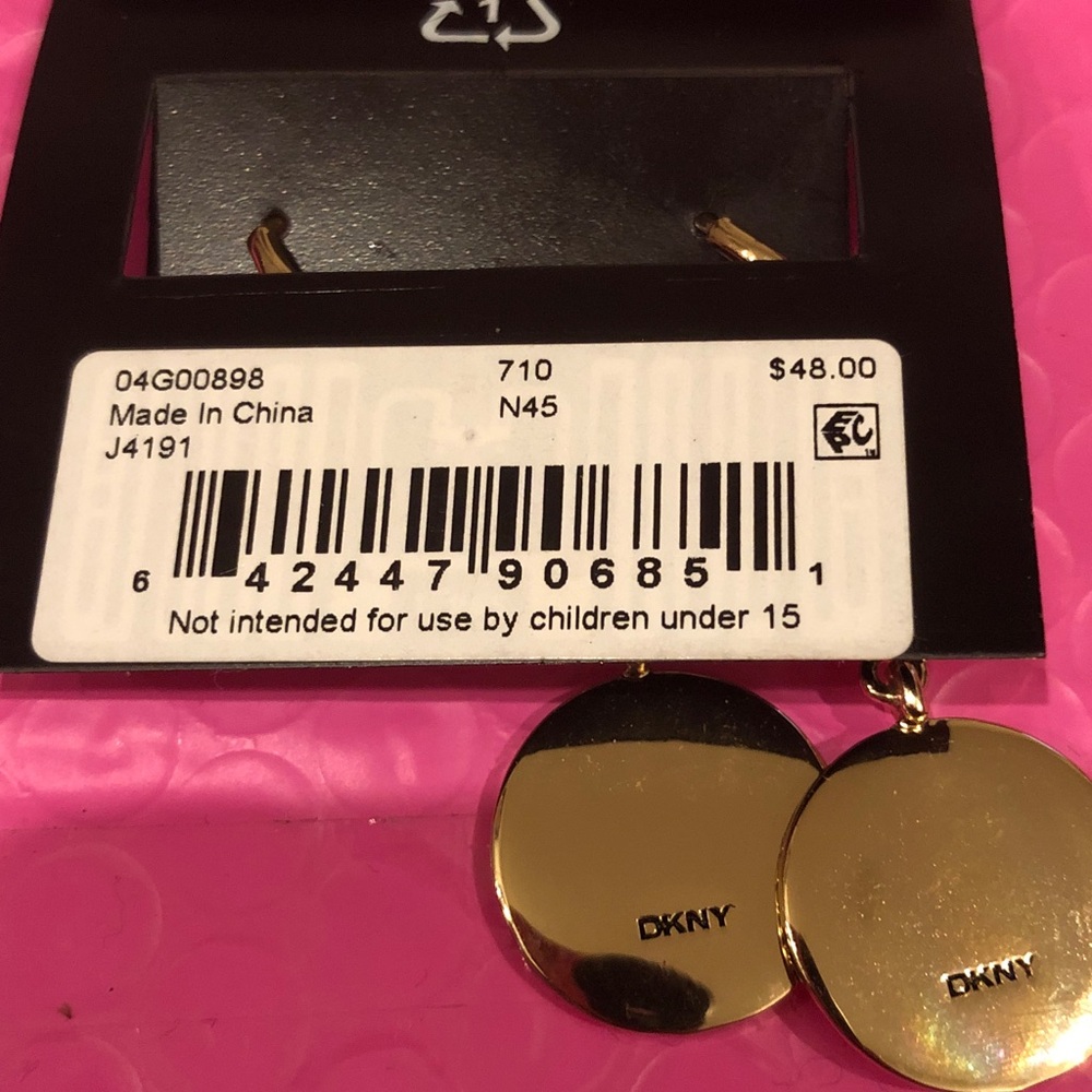 DKNY Glittering Gold Circle Earrings - Picture 2 of 2